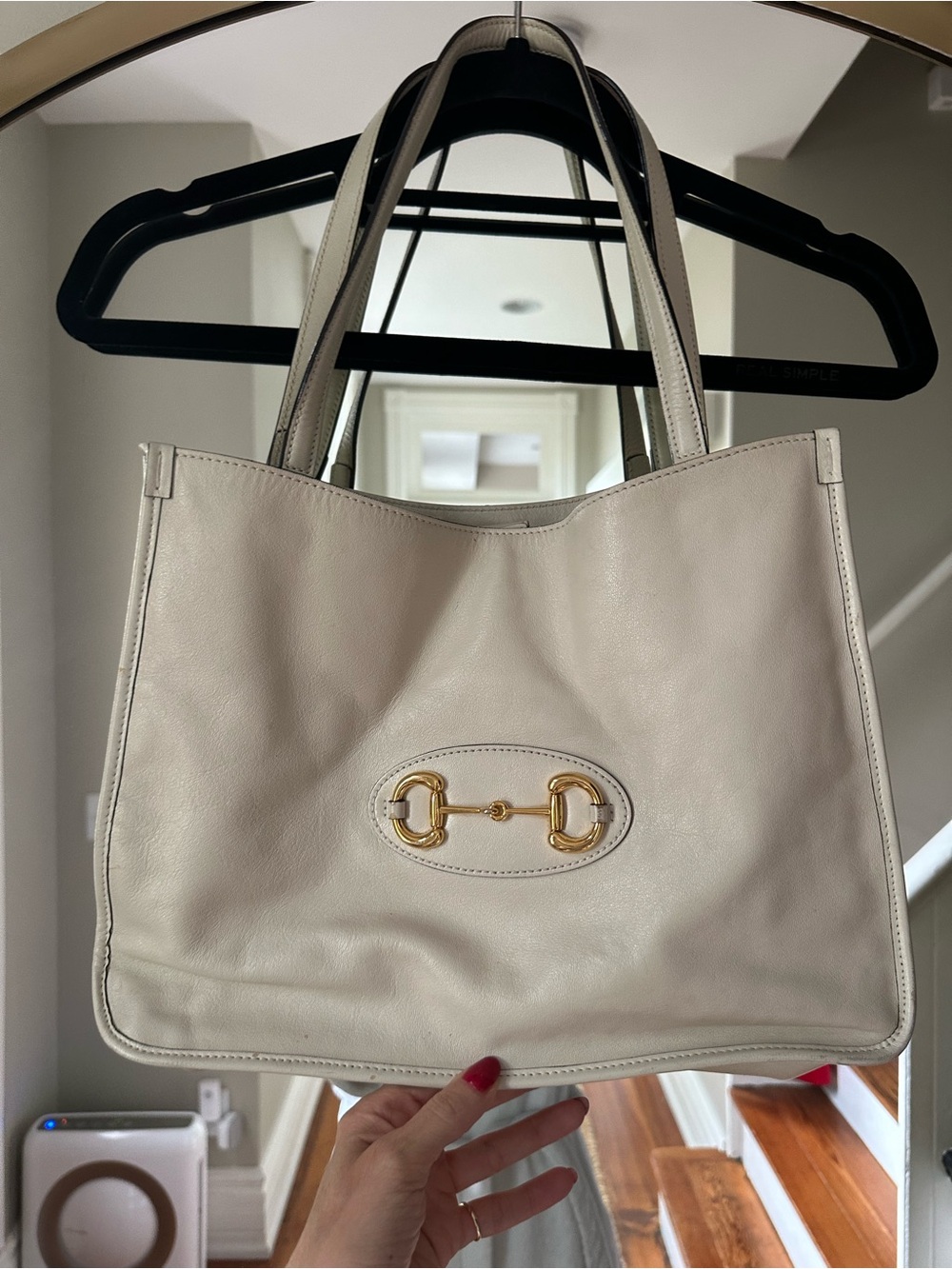 Gucci!! Cream Leather Tote Bag with Gold Horsebit Accent